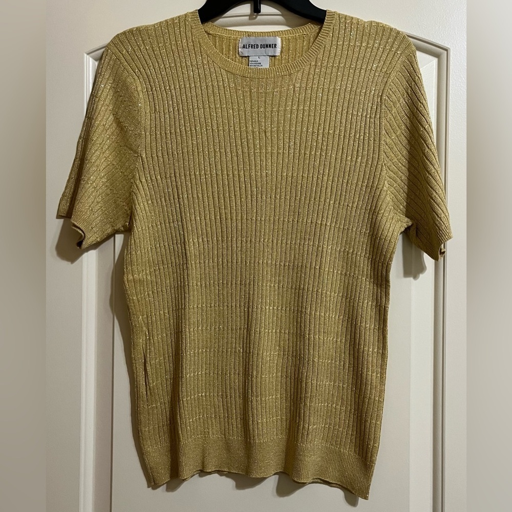 Alfred Dunner Gold Shimmering Sparkle Silk Blend Ribbed Sweater Size Large